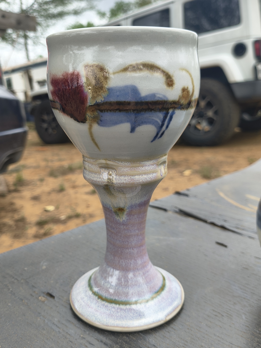 Handcrafted Ceramic Goblet in White, Blue & Red